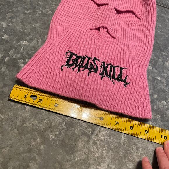 Dolls Kill Ski Mask Beanie Knit Hat Pink Balaclava Pig Tails Embroidered Goth - Picture 8 of 8
